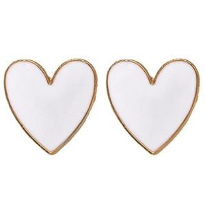 Trendy White Heart Shaped Gold Stud Earrings